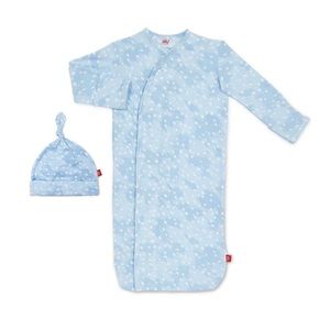 Blue Doeskin modal magnetic cozy sleeper gown + hat set